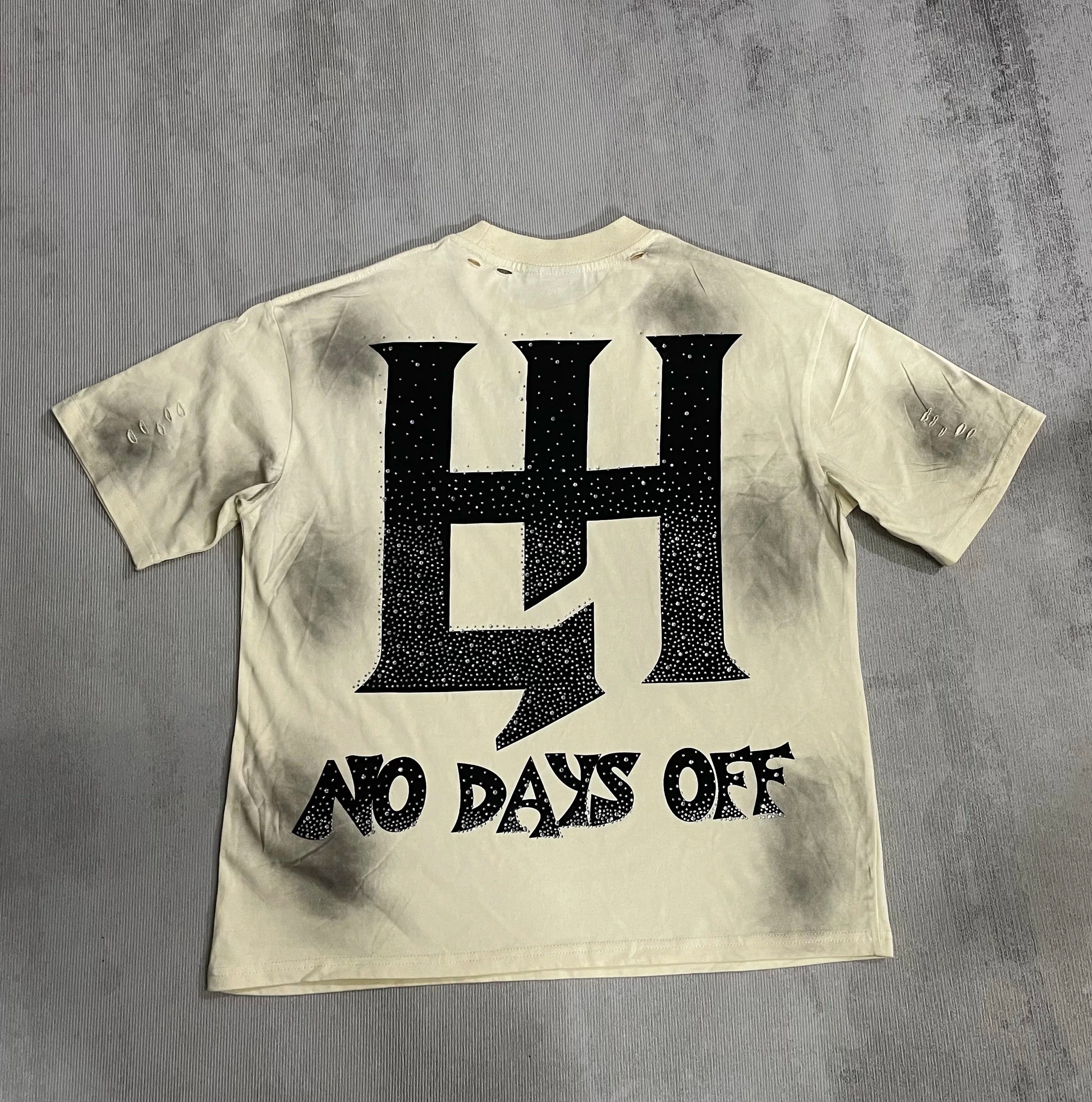 New fashion brand LIFE HUSTLERS Y2K hot stamping hole Men Women T-shirt Streetwear 100% Cotton Loose Round Neck Top Tees