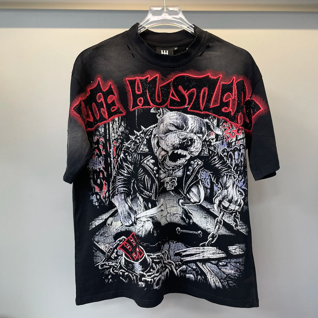 L21# New fashion brand LIFE HUSTLERS Y2K hot stamping hole Men Women T-shirt Streetwear 100% Cotton Loose Round Neck Top Tees