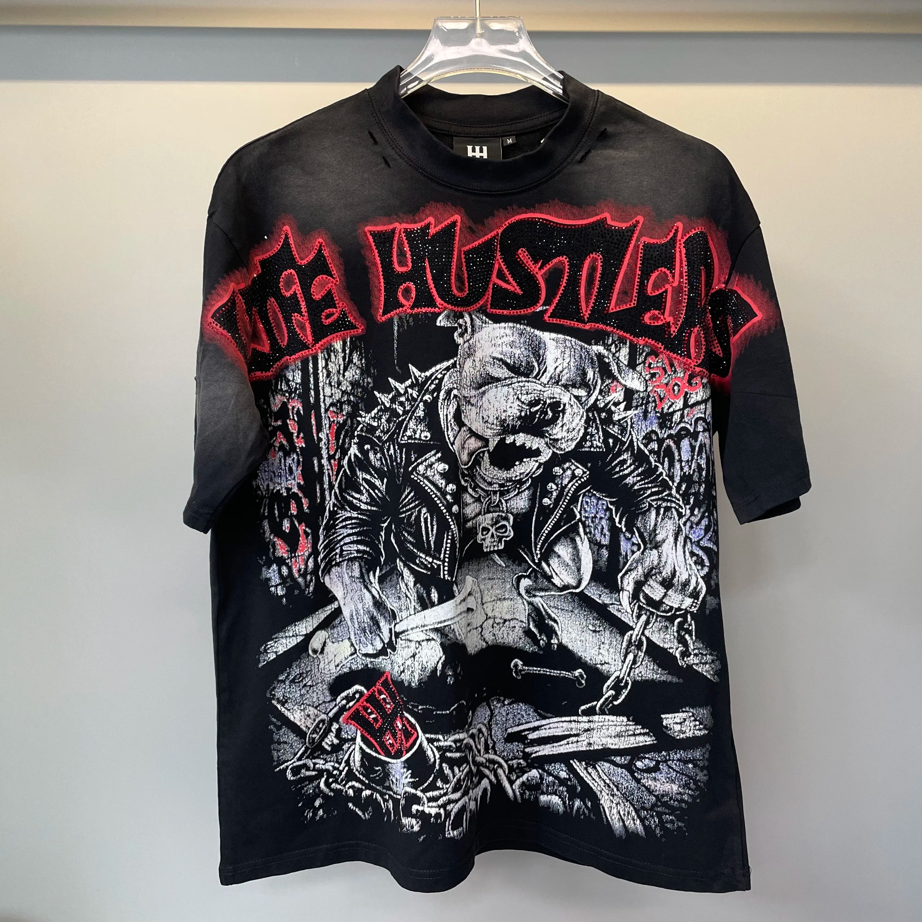 L21# New fashion brand LIFE HUSTLERS Y2K hot stamping hole Men Women T-shirt Streetwear 100% Cotton Loose Round Neck Top Tees